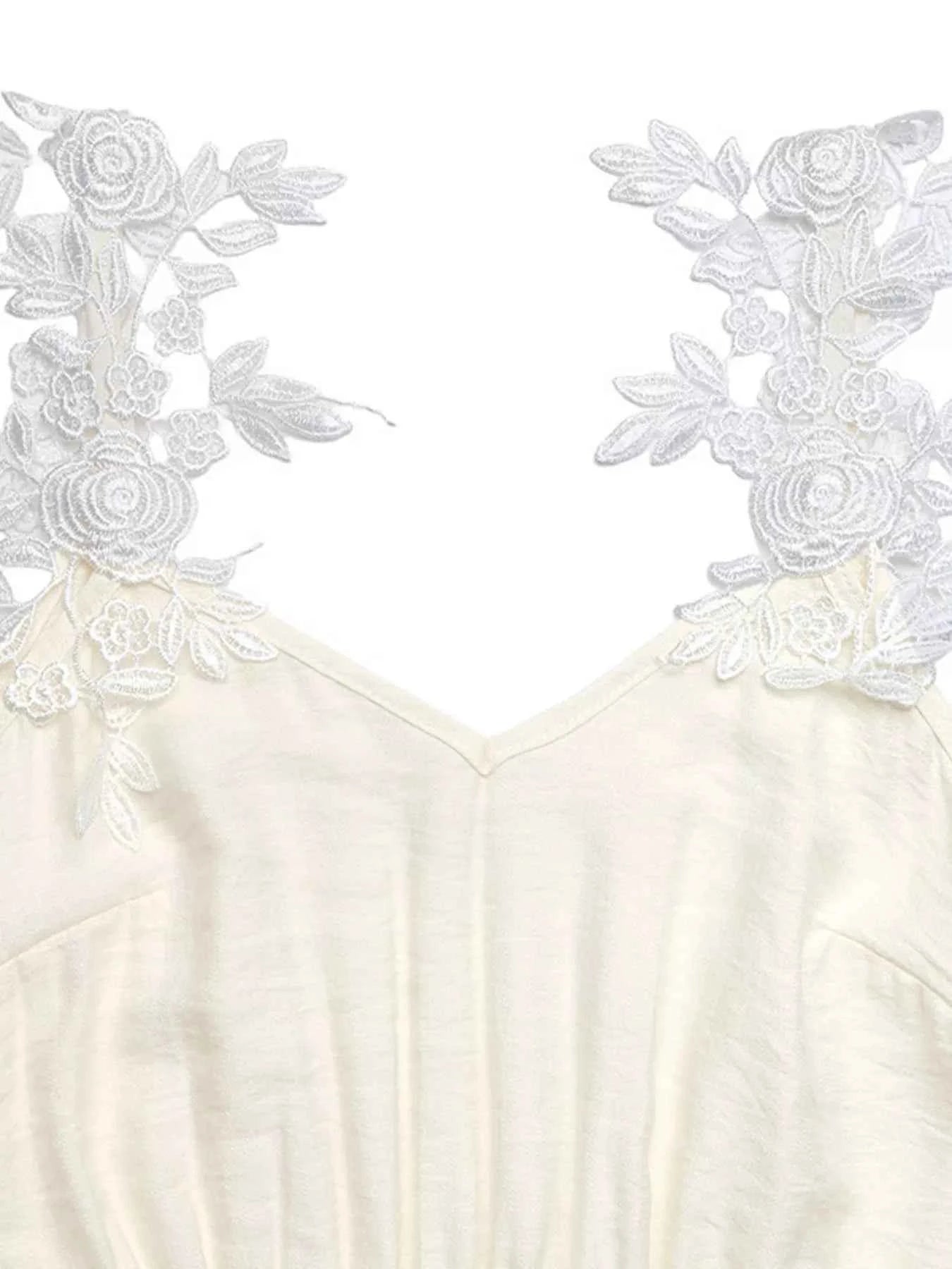 Lace Trimmed Slit Maxi Dress