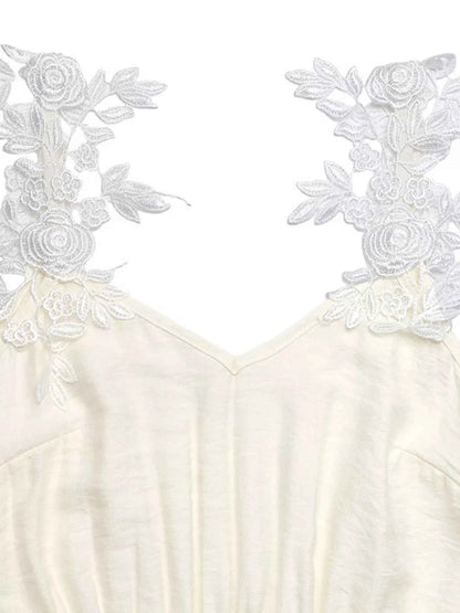 Lace Trimmed Slit Maxi Dress