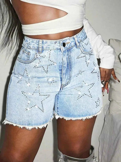 Star Raw Hem Denim Shorts