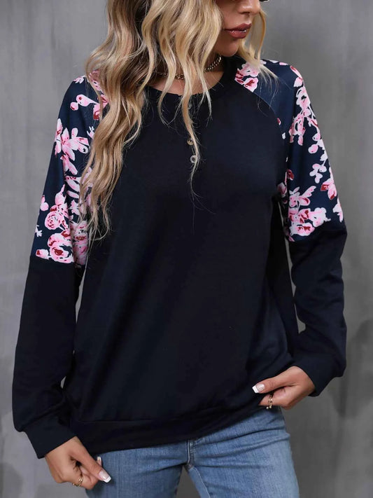 Floral Long Sleeve Round Neck Top