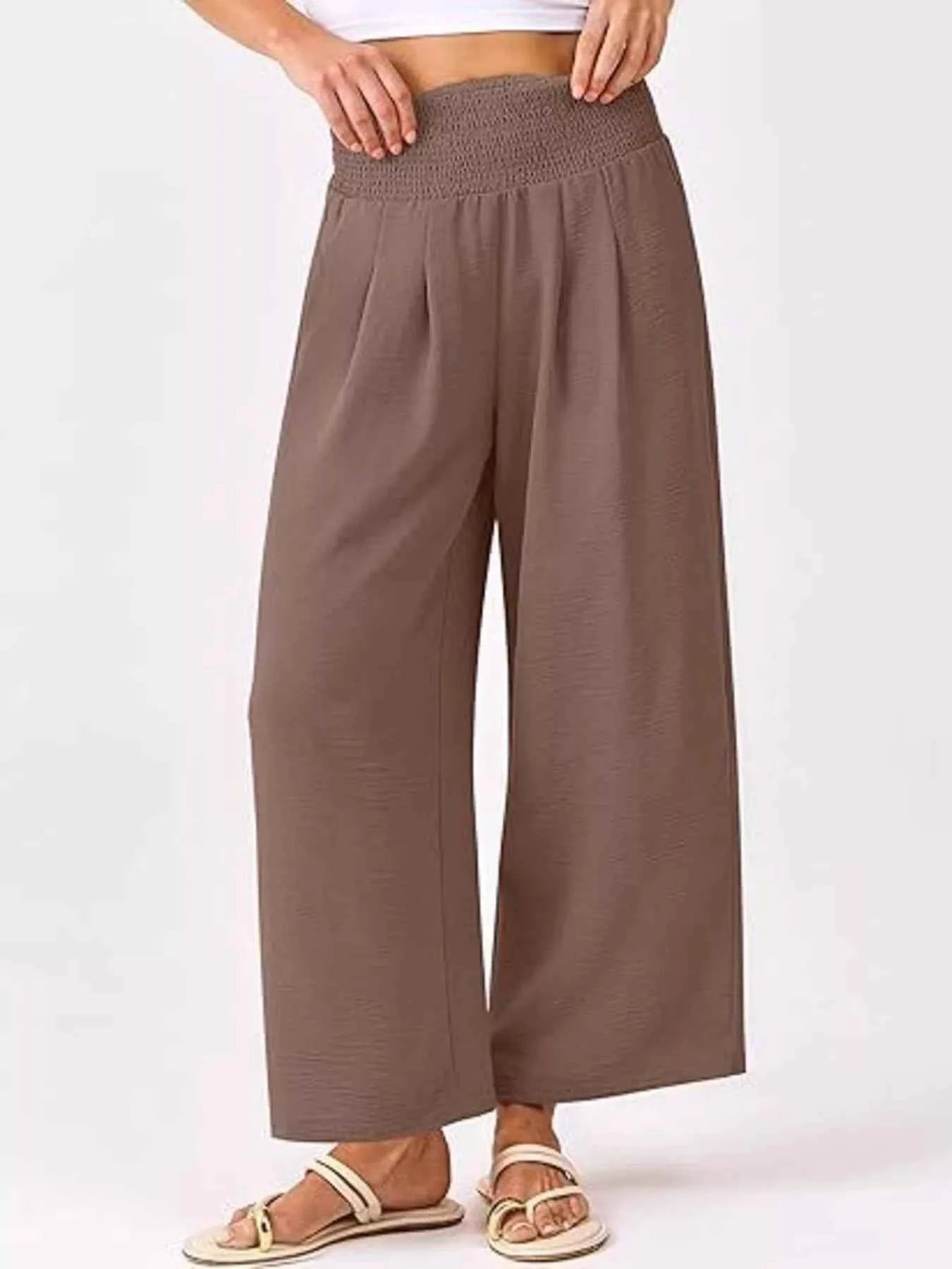 Wide Leg Smocked High Waist Pants