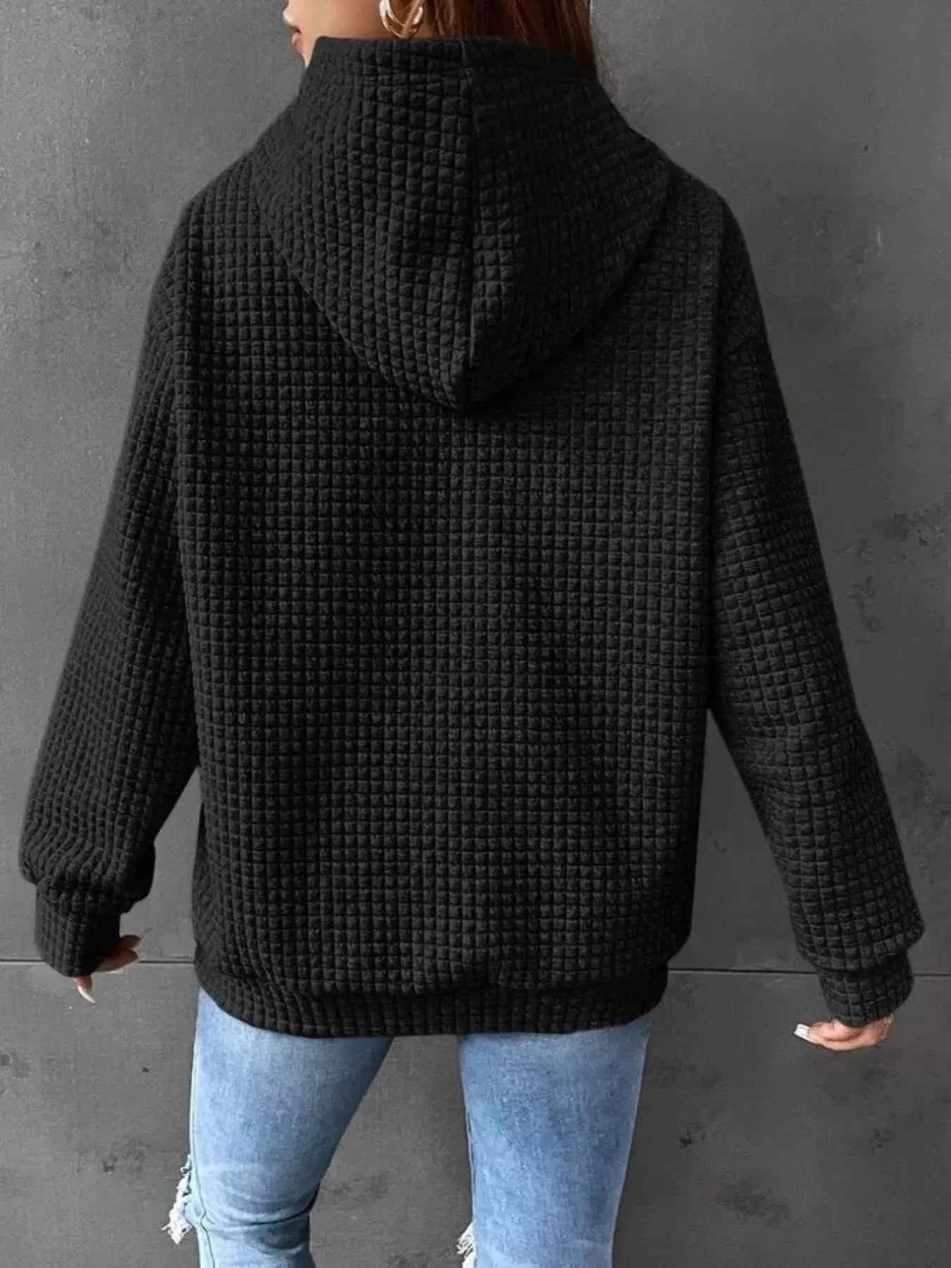 Full Size Textured Kangaroo Pocket Hoodie Plus Size