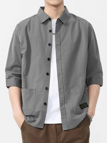 Men's Plus Size Button Up 3/4 Sleeve Shirt