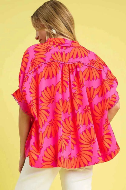 Umgee Printed Button-Up Relaxed Shirt