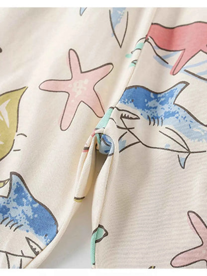Children's Ocean Print Round Neck Tee and Shorts Set