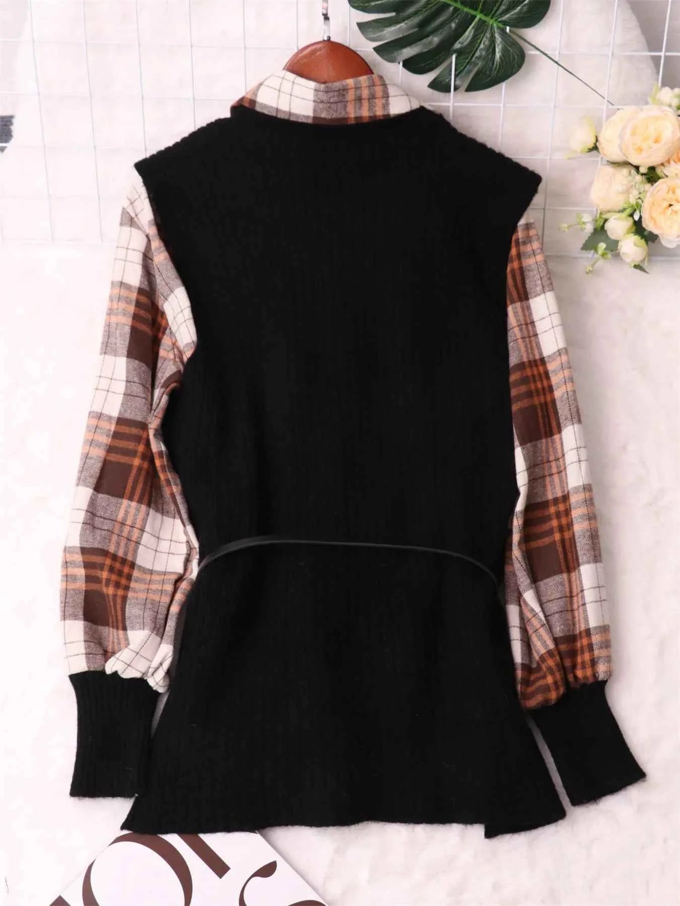Plaid Long Sleeve Sweater Dress