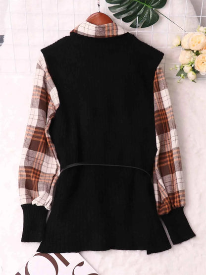 Plaid Long Sleeve Sweater Dress