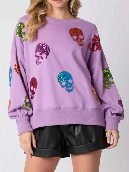 Halloween Colorful Skull Sequin Oversized Sweatshirt