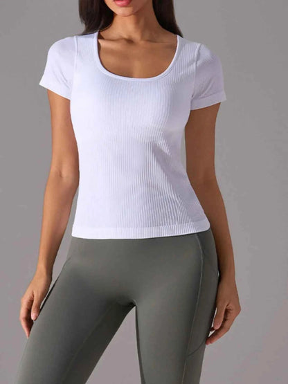 Square Neck Active T-Shirt with Detachable Chest Pads