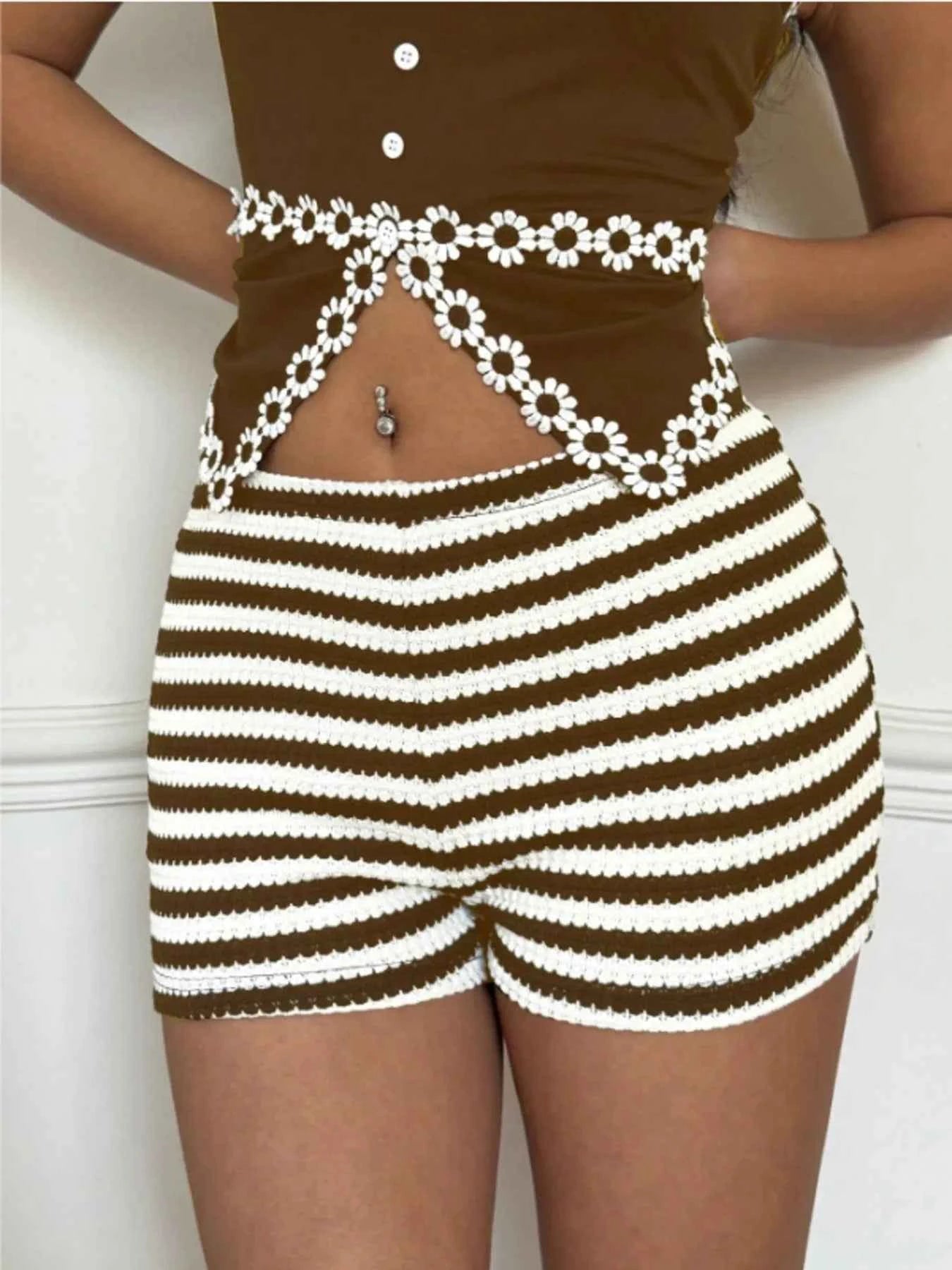 Striped High Waist Knit Shorts