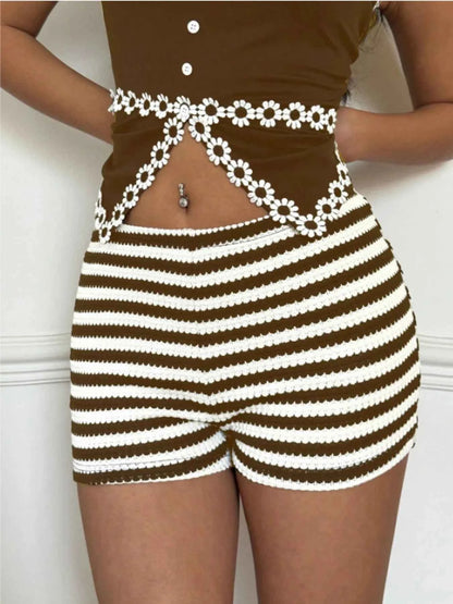 Striped High Waist Knit Shorts
