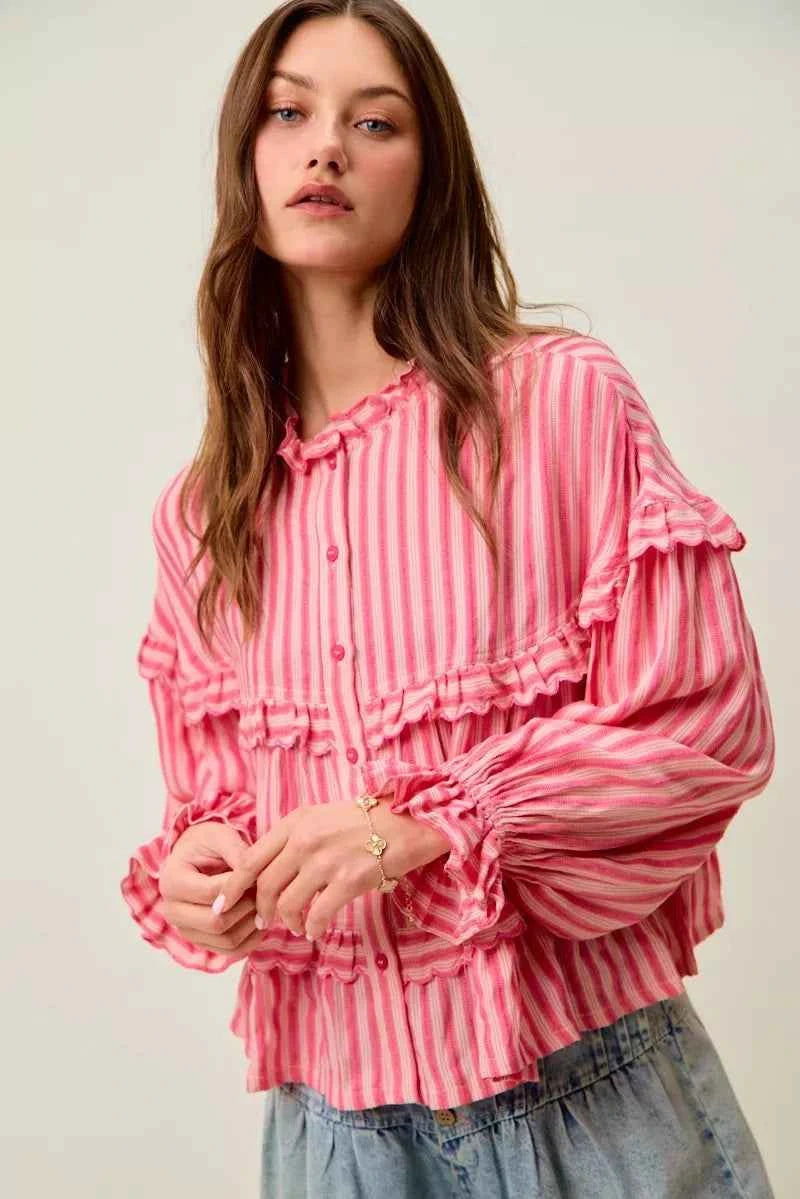 SO ME Variegated Stripe Reversible Flowy Boho Blouse