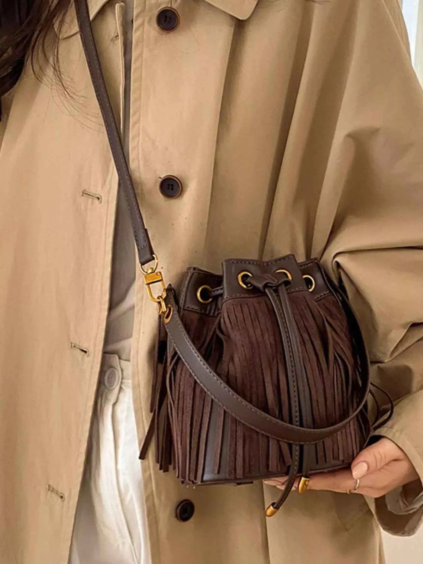 Fringe Bucket Crossbody Bag