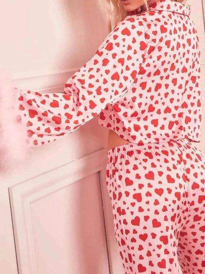 Heart Print Long Sleeve Top and Pants Lounge Set