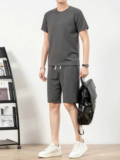 Men's Plus Size Short Sleeve Top and Shorts Set