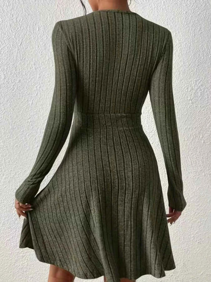 Ribbed Knit Wrap Mini Dress