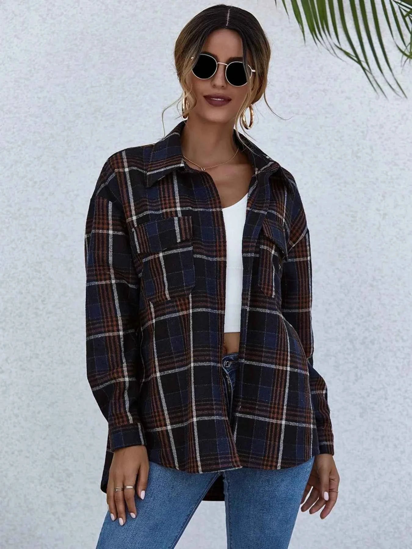 Plaid Button-Up Long Sleeve Shirt