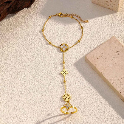 18K Gold-Plated Clover Charm Hand Chain Bracelet