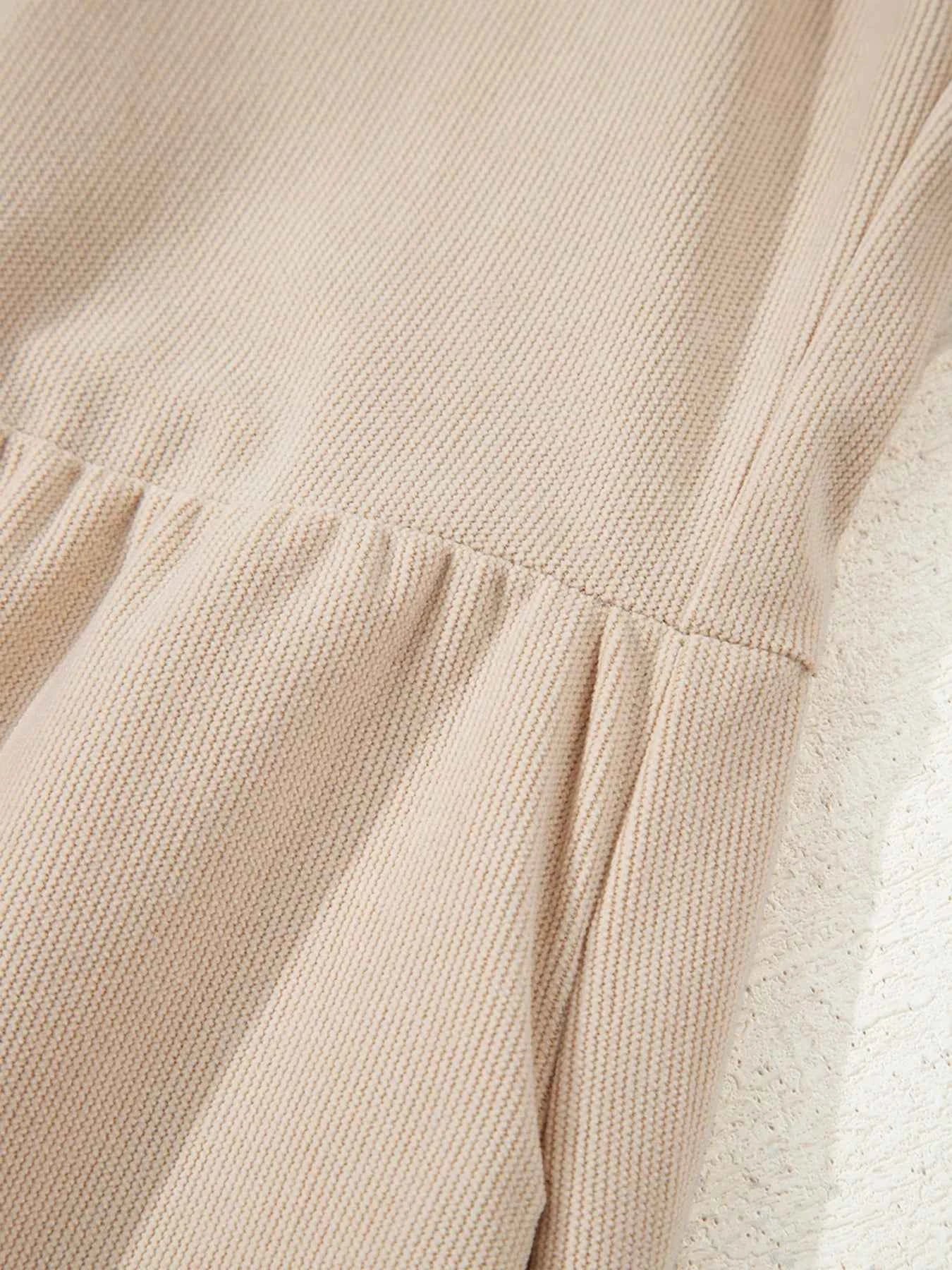 Corduroy Half Button Collared Long Sleeve Mini Dress