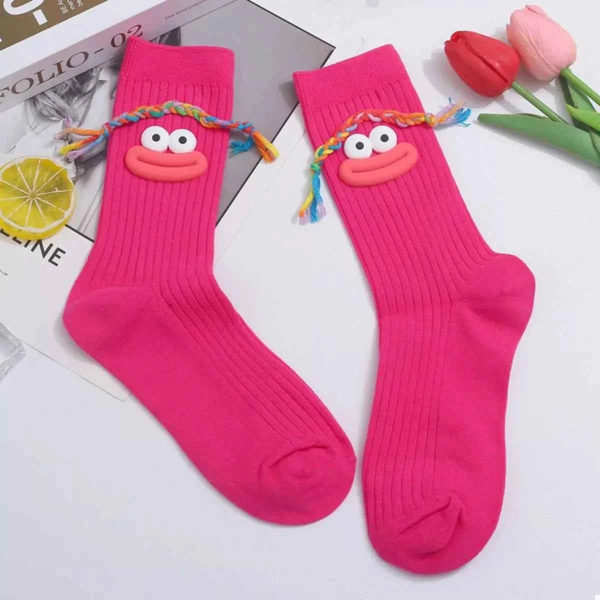 Cartoon Ribbed Knit Crew Socks