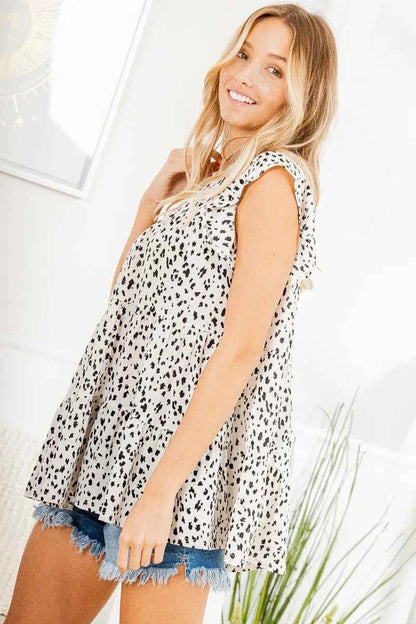 Heimish Full Size Tiered Ruffled Animal Print Round Neck Blouse Plus Size