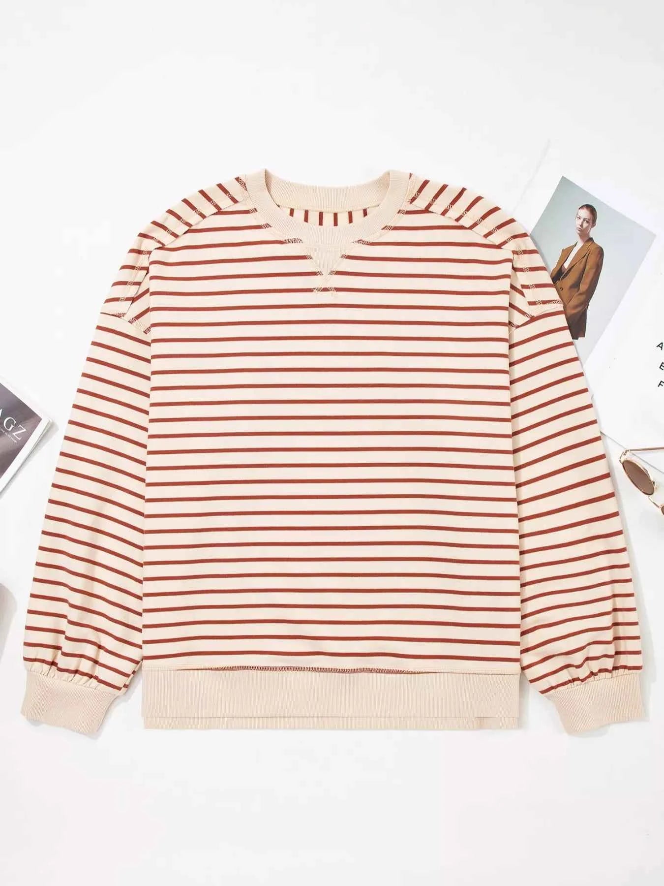 Striped Crew Neck Casual Sweatshirt