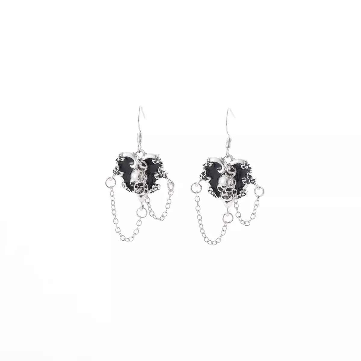 Halloween Alloy Heart Skull Earrings with Chain Detail