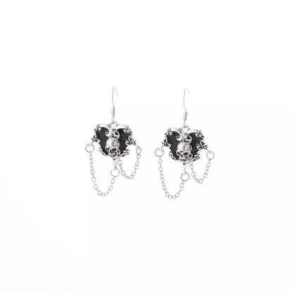 Halloween Alloy Heart Skull Earrings with Chain Detail