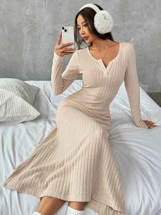 Ribbed Long Sleeve Knit Dress