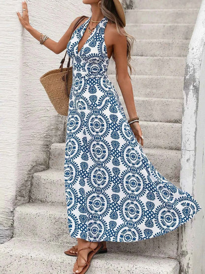 Printed Halter Neck Maxi Dress