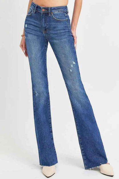 RISEN Full Size Distressed Mid Rise Flare Jeans Plus Size