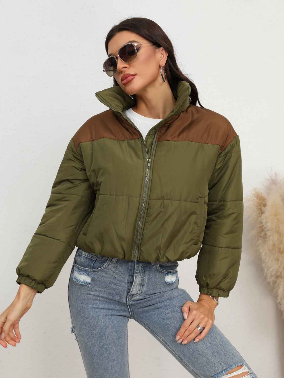 Two-Tone Zip-Up Puffer Jacket