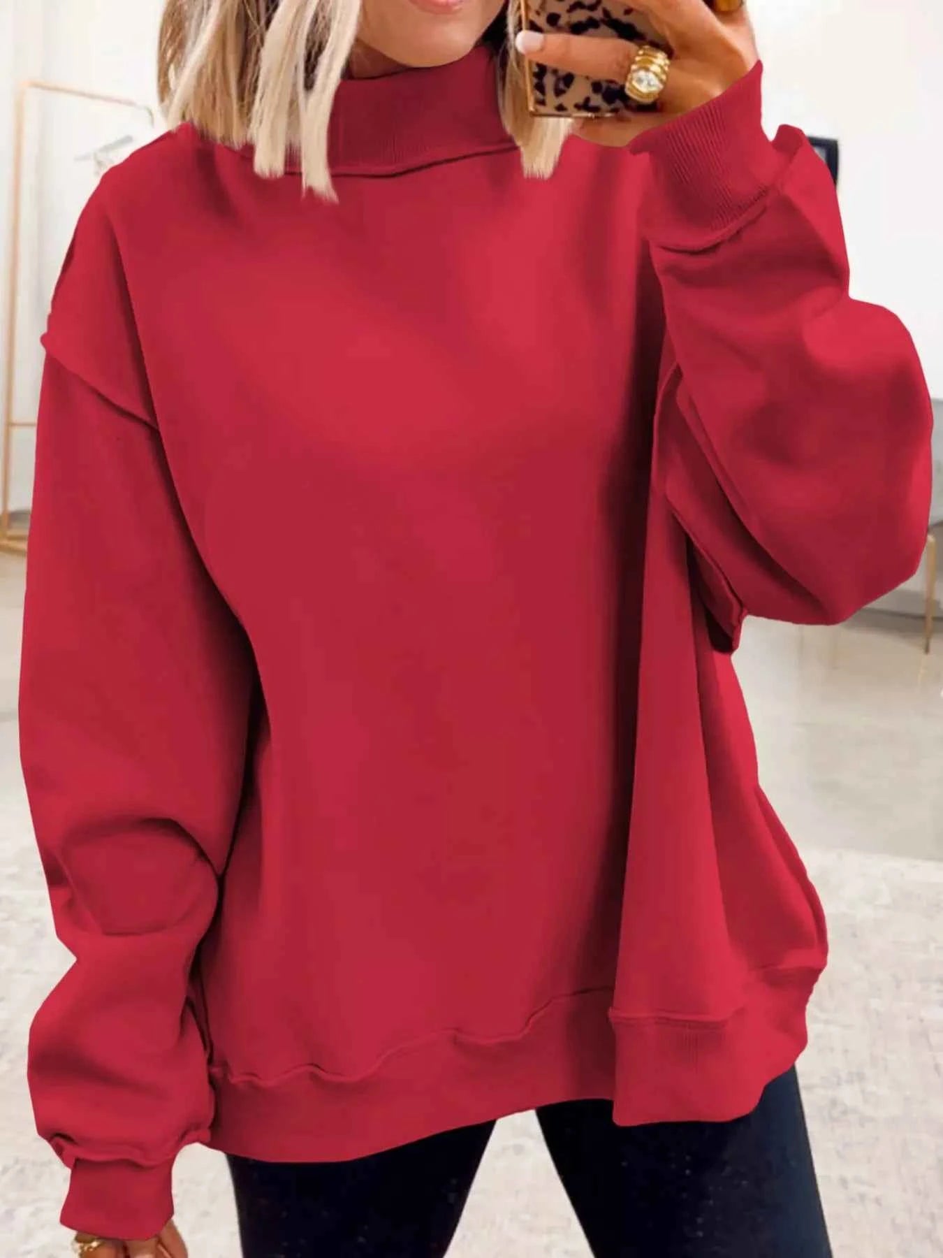 Casual Solid Color Mock Neck Sweatshirt