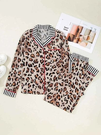 Leopard and Striped Trim Shirt and Pants Set