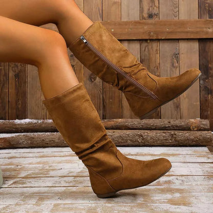 Round Toe Side Zip Boots