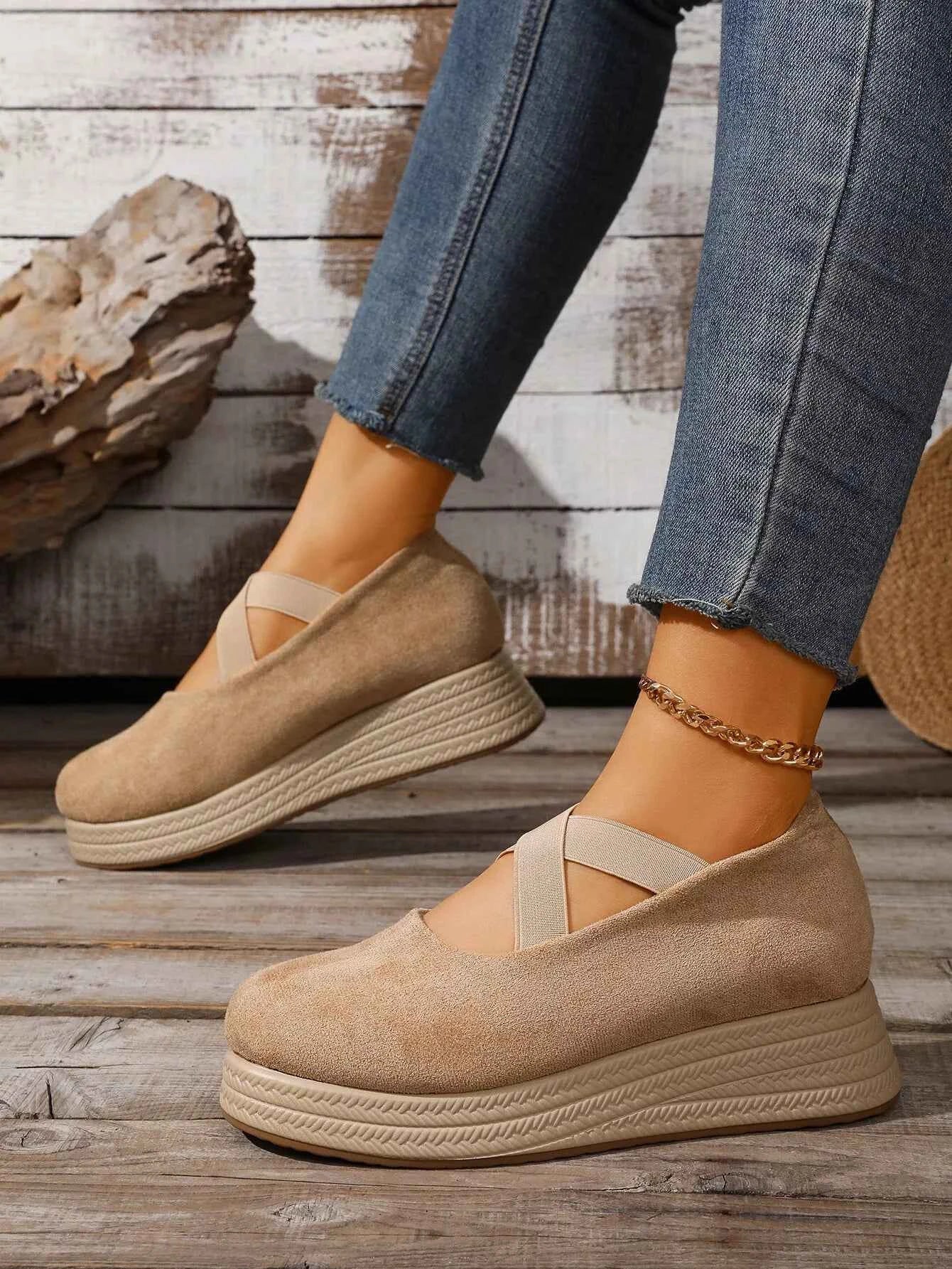 Crisscross Wedge Slip-Ons