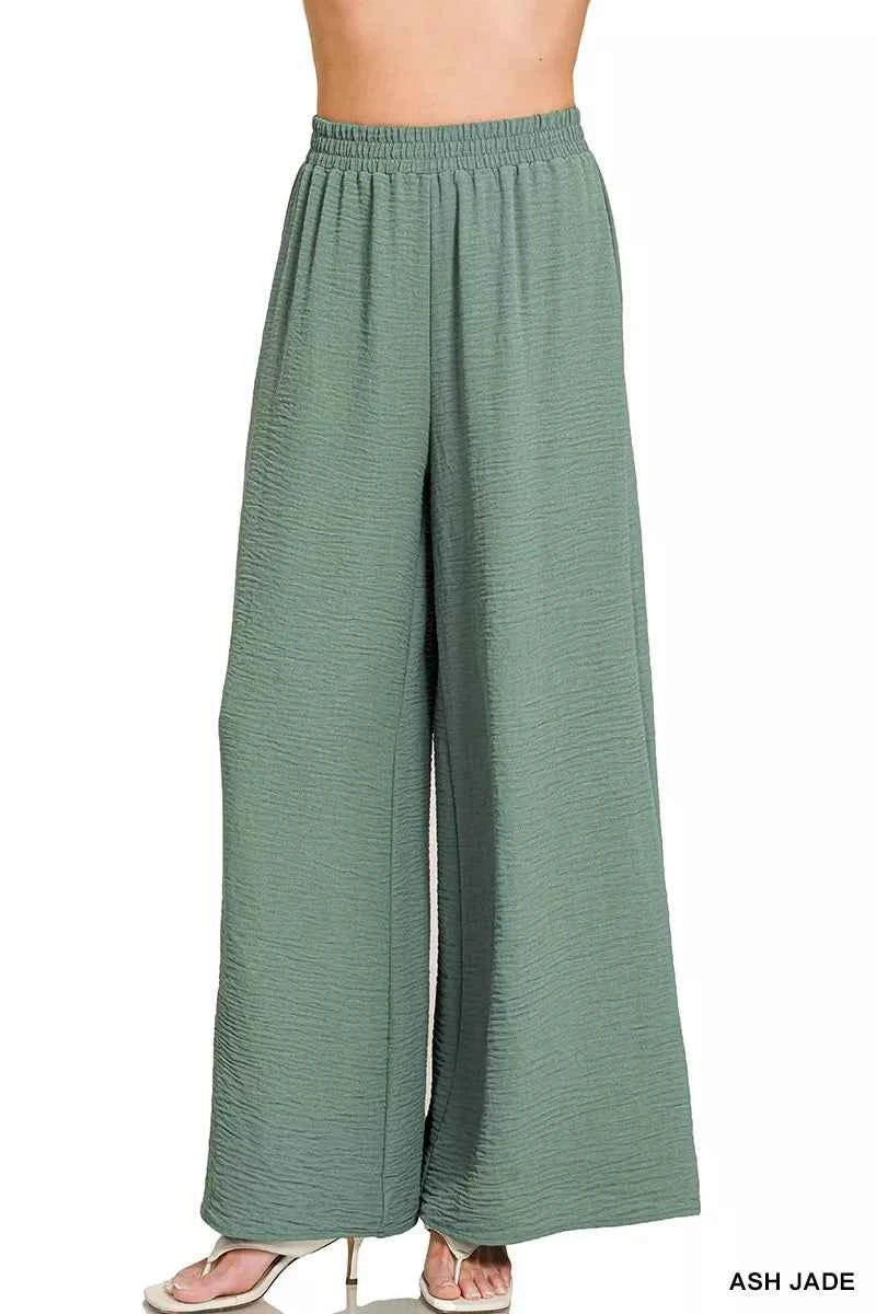 Zenana Woven Airflow Elastic Waistband Pants