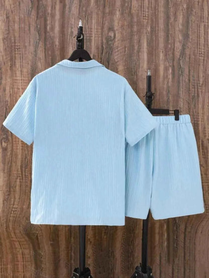 Men's Plus Size Button Up Short Sleeve Shirt and Shorts Set