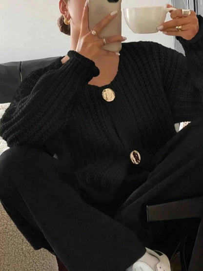 Button Up Dropped Shoulder Cardigan