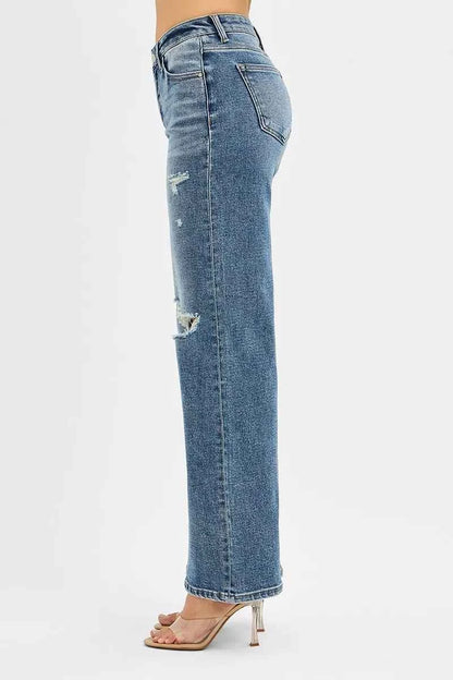 RISEN Tummy Control Mid Rise Fit Wide Jeans