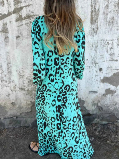 Full Size Printed V-Neck Dress with Pockets Plus Size