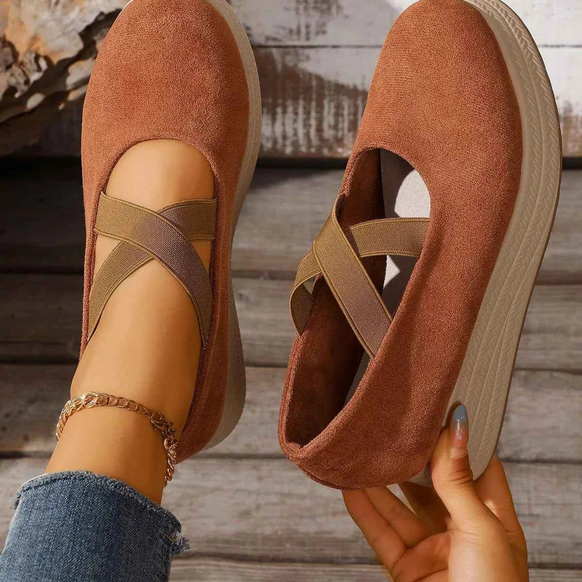 Crisscross Wedge Slip-Ons