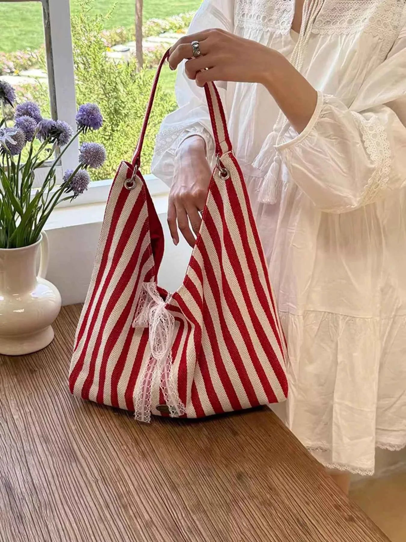 Striped Canvas Tote Bag