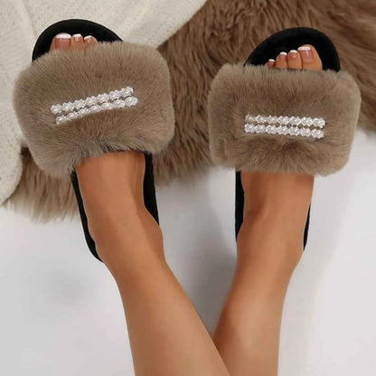 Rhinestone Open Toe Flats Slippers
