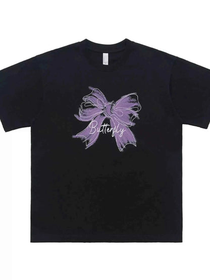 Men's Bow Butterfly Round Neck Short Sleeve T-Shirt