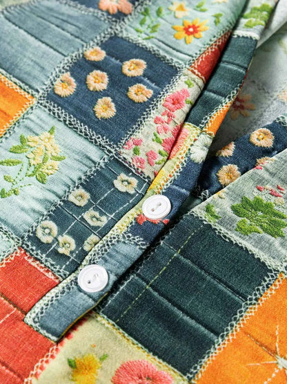 Floral Half Placket Notched Blouse