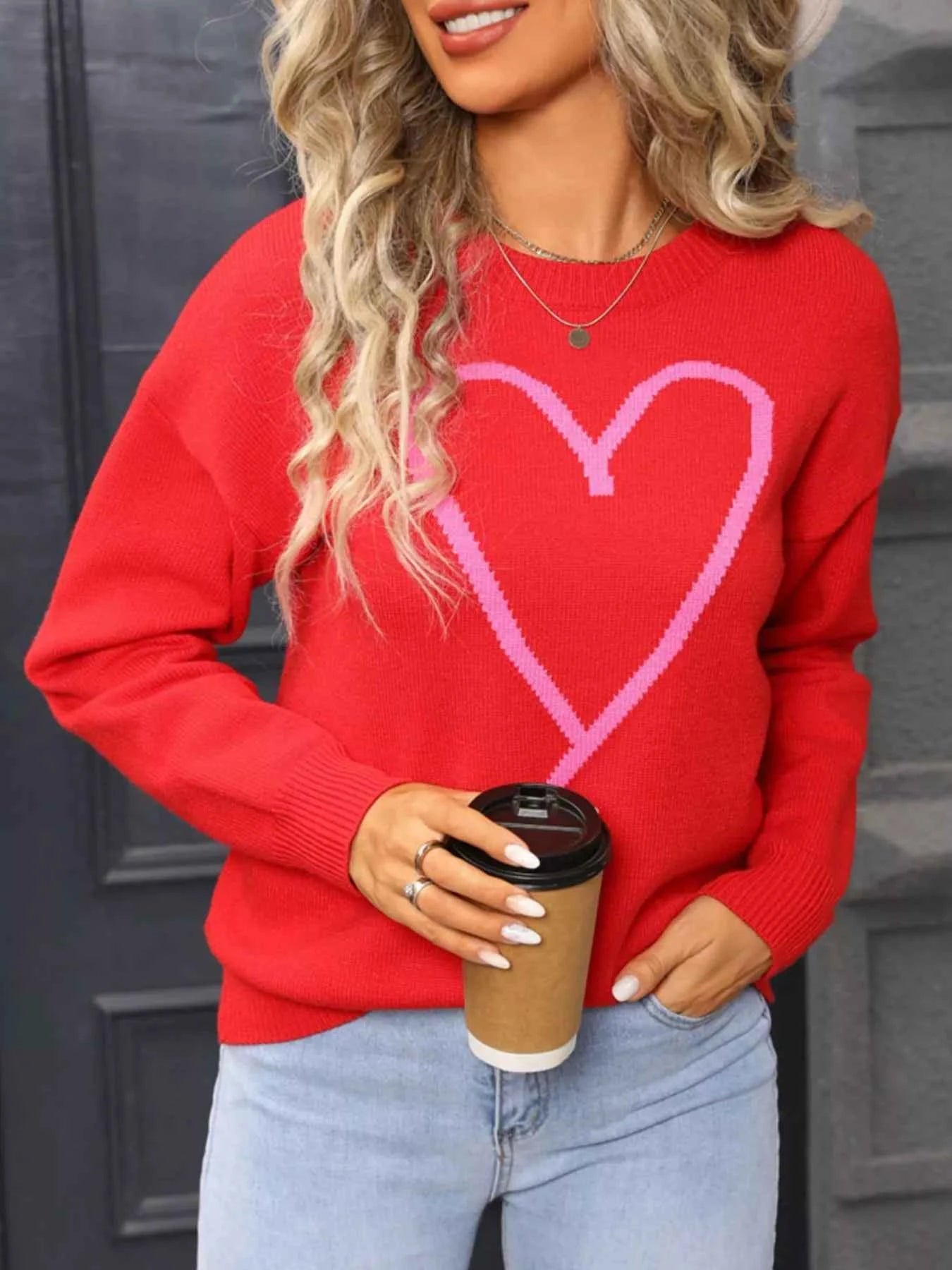 Valentine's Day Heart Graphic Dropped Shoulder Sweater