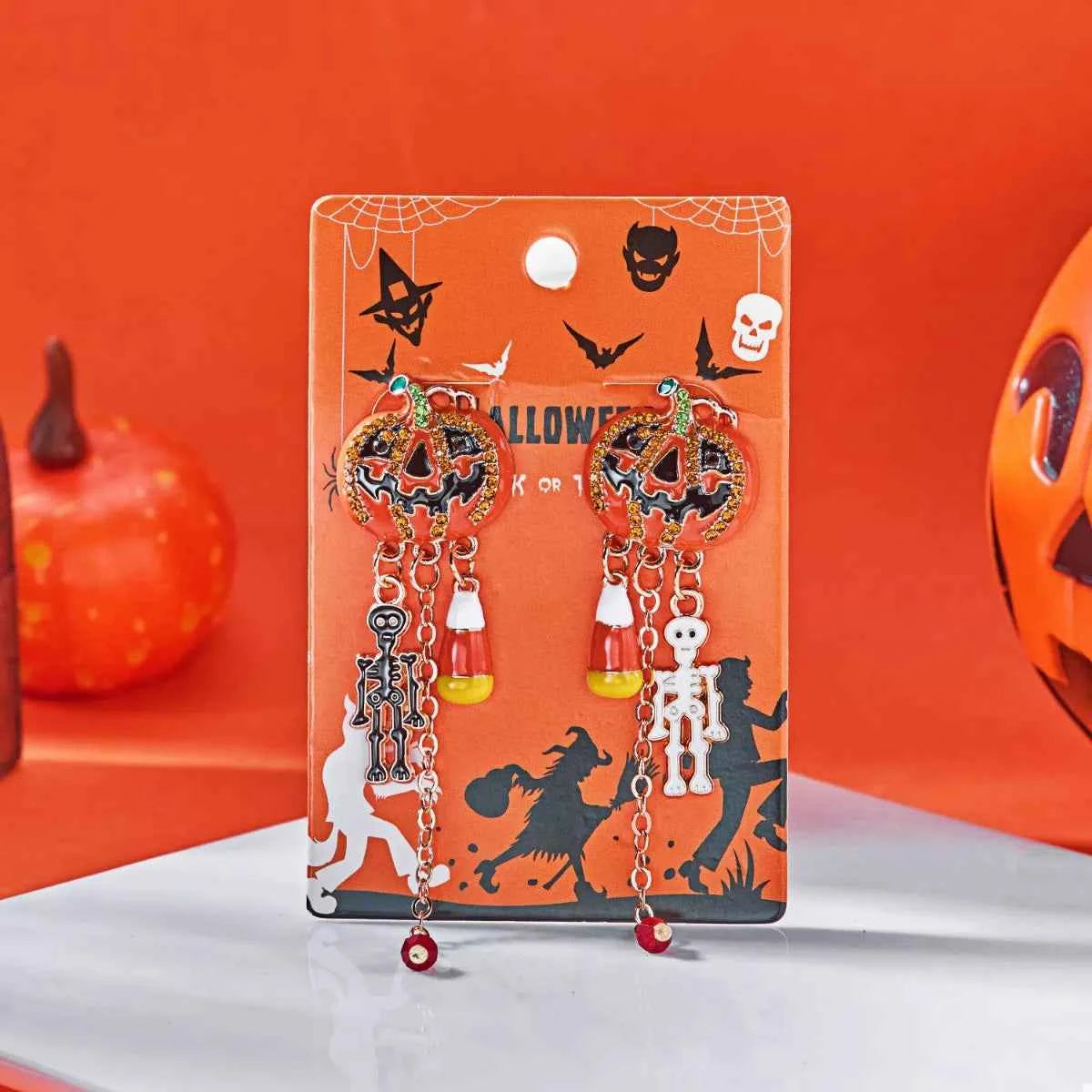 Halloween Pumpkin Drop Chain Earrings