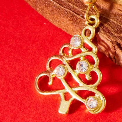 18K Gold-Plated Rhinestone Christmas Tree Dangle Earrings