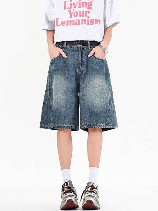 Men's Full Size Vintage Wide Leg Denim Shorts Plus Size